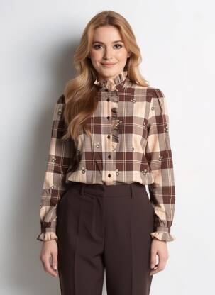 Chemisier coupe droite manches longues marron C'EST BEAU LA VIE femme