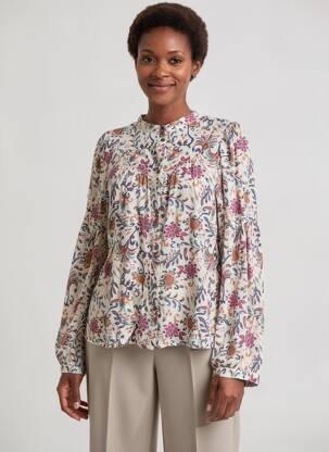 Chemisier imprimé fleurs manches longues beige C'EST BEAU LA VIE femme