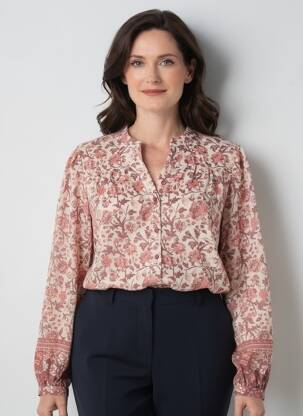 Chemisier imprimé fleurs manches longues rose JULIE GUERLANDE femme