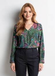Blouse imprimé fleurs manches longues vert VOODOO femme