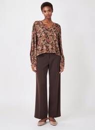 Blouse imprimé fleurs manches longues marron C'EST BEAU LA VIE femme