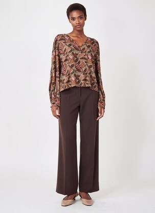 Blouse imprimé fleurs manches longues marron C'EST BEAU LA VIE femme