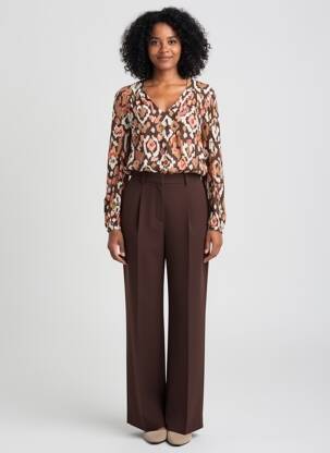 Blouse imprimé fantaisie manches longues marron C'EST BEAU LA VIE femme