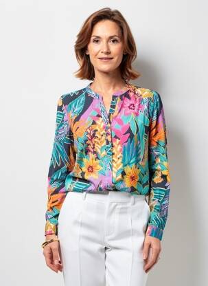Chemisier coupe droite manches longues bleu JULIE GUERLANDE femme