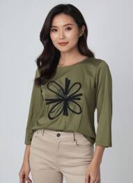 T-shirt manches 3/4 manches 3/4 vert JULIE GUERLANDE femme