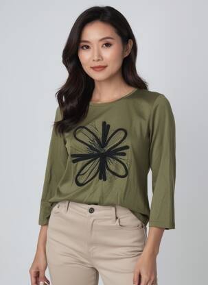 T-shirt manches 3/4 manches 3/4 vert JULIE GUERLANDE femme