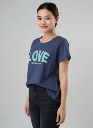 T-shirt sérigraphie manches courtes bleu C'EST BEAU LA VIE femme