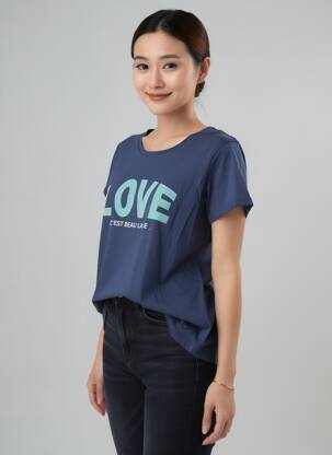 T-shirt sérigraphie manches courtes bleu C'EST BEAU LA VIE femme