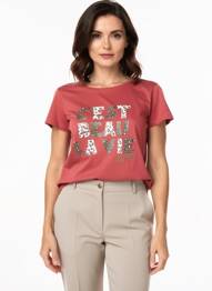 T-shirt sérigraphie manches courtes orange C'EST BEAU LA VIE femme
