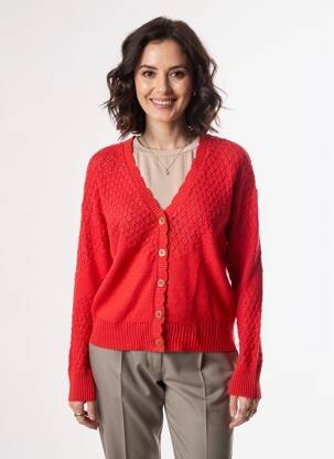 Gilet manches longues resserrée sur le bas rouge C'EST BEAU LA VIE femme