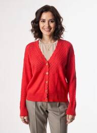 Gilet manches longues resserrée sur le bas rouge C'EST BEAU LA VIE femme