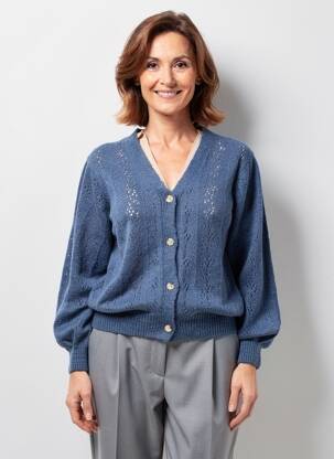 Gilet manches longues resserrée sur le bas bleu JULIE GUERLANDE femme