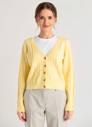 Gilet manches longues resserrée sur le bas jaune C'EST BEAU LA VIE femme