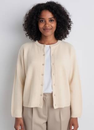 Gilet manches longues col rond beige C'EST BEAU LA VIE femme