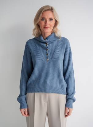 Pull tissage chiné manches longues bleu JULIE GUERLANDE femme