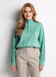 Pull tissage chiné manches longues vert C'EST BEAU LA VIE femme