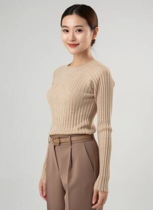 Pull stretch manches longues beige C'EST BEAU LA VIE femme