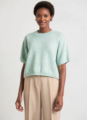 Pull tissage chiné manches 3/4 vert C'EST BEAU LA VIE femme