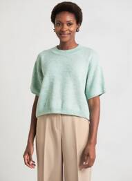 Pull tissage chiné manches 3/4 vert C'EST BEAU LA VIE femme