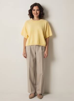 Pull tissage chiné manches 3/4 jaune C'EST BEAU LA VIE femme