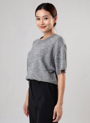 Pull tissage chiné manches 3/4 gris C'EST BEAU LA VIE femme