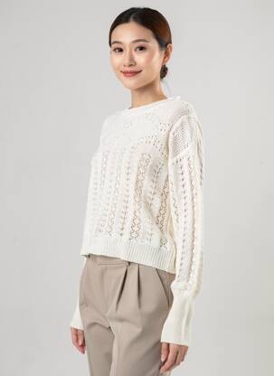 Pull coupe droite manches longues blanc C'EST BEAU LA VIE femme