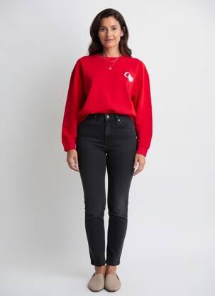 Sweat-shirt broderie manches longues rouge C'EST BEAU LA VIE femme