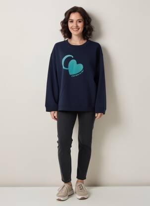 Sweat-shirt sérigraphie floquée manches longues bleu C'EST BEAU LA VIE femme