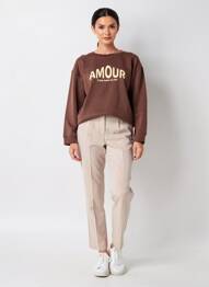 Sweat-shirt sérigraphie floquée manches longues marron C'EST BEAU LA VIE femme