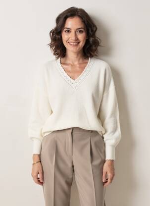 Pull coupe droite manches longues blanc C'EST BEAU LA VIE femme
