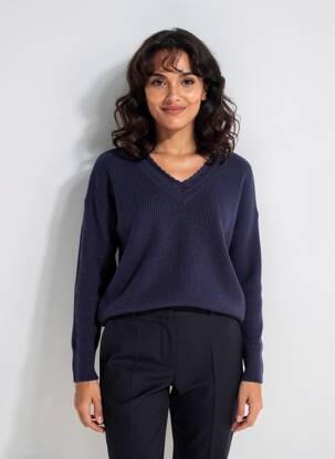 Pull coupe droite manches longues bleu C'EST BEAU LA VIE femme