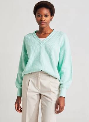 Pull coupe droite manches longues vert C'EST BEAU LA VIE femme