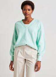 Pull col v manches longues vert C'EST BEAU LA VIE femme