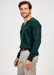 Pull col v manches longues vert JULIE GUERLANDE homme