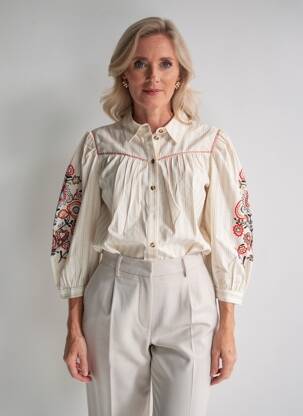 Chemisier coupe droite manches longues beige JULIE GUERLANDE femme