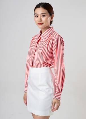 Chemisier coupe droite manches longues rouge C'EST BEAU LA VIE femme