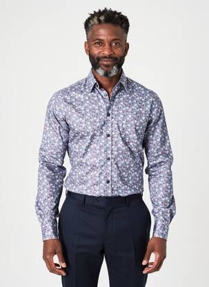 Chemise manches longues imprimé fantaisie bleu CAMBRIDGE homme