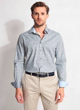 Chemise manches longues imprimé fleurs bleu CAMBRIDGE homme