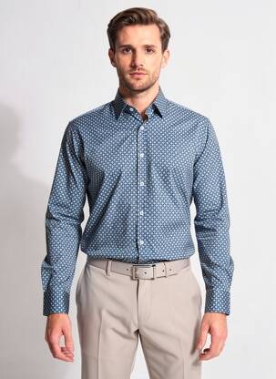Chemise manches longues imprimé fantaisie bleu CAMBRIDGE homme