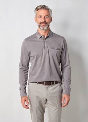 Polo tissage chiné manches longues gris CAMBRIDGE homme