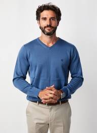 Pull col v manches longues bleu CAMBRIDGE homme