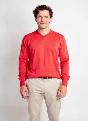 Pull col v manches longues orange CAMBRIDGE homme