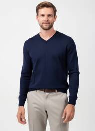 Pull col v manches longues bleu fonce CAMBRIDGE homme