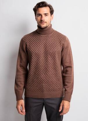 Pull maille tricot manches longues marron CAMBRIDGE homme