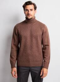 Pull maille tricot manches longues marron CAMBRIDGE homme
