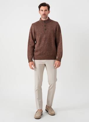 Pull col rond manches longues marron CAMBRIDGE homme