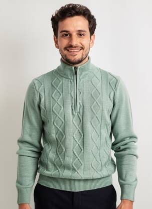Pull maille tricot manches longues vert CAMBRIDGE homme