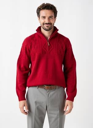 Pull maille tricot manches longues rouge CAMBRIDGE homme
