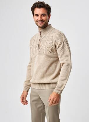 Pull maille tricot manches longues beige CAMBRIDGE homme