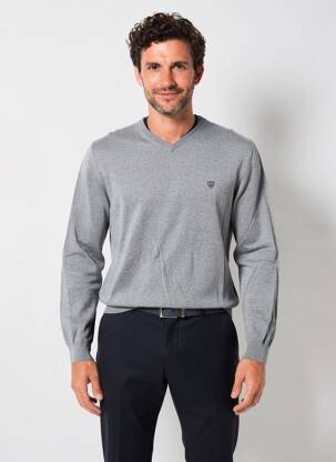 Pull col v manches longues gris CAMBRIDGE homme